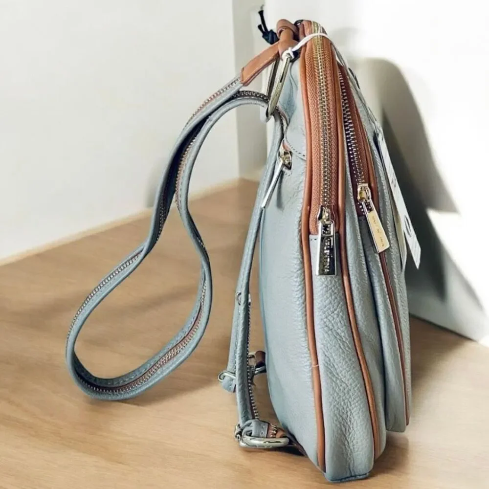 NWT Gorgeous Valentina Tan Italian Genuine Leather Convertible Sling Backpack Ba